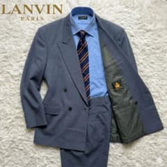 美品 ランバン 90s ダブル セットアップ 大きめ XL くすみブルー