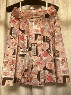 vintage MK KLEIN+レトロドール柄 極太プリーツスカート 36のサムネイル