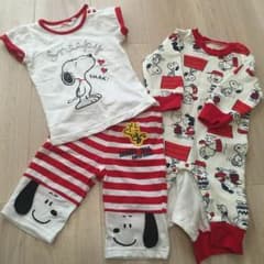 スヌーピー 冬用フリースロンパース70㎝&春夏パンツ&カットソー90㎝セットのサムネイル