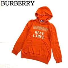 良品☆BURBERRYブルーレーベル ニットパーカー ビッグロゴ カシミヤ混