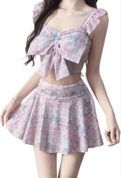 チェック柄 リボン セパレート水着 ビキニのサムネイル
