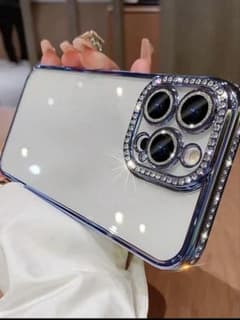 青いメッキ ラインストーン付きiPhoneケース（おまけアクセサリーつき）のサムネイル