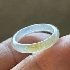 ミャンマー産 天然本翡翠 A貨 氷種 白氷 黄翡翠 くり抜きリング 8号
