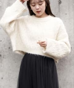 chico ショート丈シャギーケーブルニット