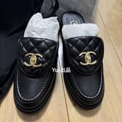 Chanel 25C ブラックラムスキンミュールローファースリッパ36.5新品 
