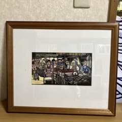 額装 絵画 市場の風景 切り絵　トダコウイチ作のサムネイル