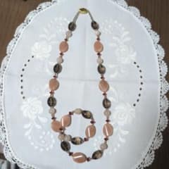 天然石　ビーズ ロングネックレス　くすみカラー　大ぶりビーズ