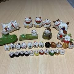 小さい招き猫置物セット 陶器製のサムネイル