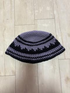 ハンドメイド クロシェハット バケットハット パープル×ブラックのサムネイル