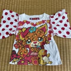 グラグラ★カットソー　Tシャツ　猫ちゃんプリント　白地に赤水玉♥︎女の子　80のサムネイル