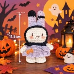 頭巾着ぐるみうさぎ あみぐるみ【ハロウィン風・紫モヘア】 - 5