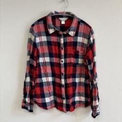 Christopher & Banks Check Flannel Shirt, Long Sleeve, Round Hem, Size L, Casual