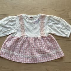 【美品】Souris 花柄刺繍 ギンガムチェックワンピース　90cm