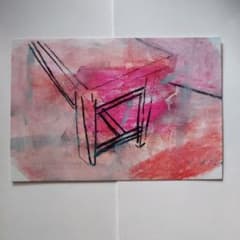 『毎日使われている机』　印刷版　ハガキ　手描き　絵画　アクリル　パステルのサムネイル