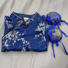 チャイナドレス シニヨン 青のサムネイル