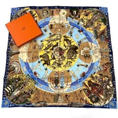 極美品☆箱付属 HERMES 褐色の男達の伝説 シルク スカーフカレ90 