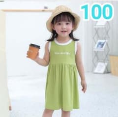 ノースリーブ　ワンピース 100　チュニック　グリーン　キッズ　おしゃれ　女の子のサムネイル