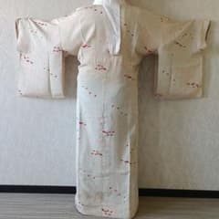 正絹長襦袢 白地 赤絞り 綸子 笹竹 半衿付 裄64 袖丈50 アンティーク