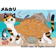 原画「猫の背中に ガラパゴス諸島」猫/カメ/イラスト/絵画/アート/リクガメ