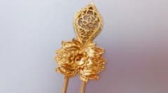 Kanzashi (Japanese hair ornament), hair ornament, gold, Japanese style, Chinese style hair accessory, antique gold.