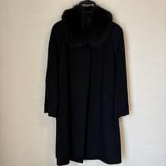 カシミヤ100％ ブルーフォックスファー付 ロングコート 黒 9号 - メルカリ
