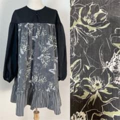 iS ScoLar 花柄 蝶柄 シアー ブラウス ギャザー チュニック 黒 Mのサムネイル