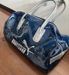 PUMA】90s美品 エナメル ボストンバッグ / スポーツバッグ ネイビー 