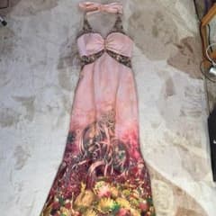 美品！高級キャバロングドレス☆ピンク花柄のサムネイル