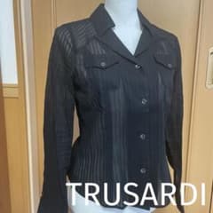 TRUSARDI ブラック ストライプ柄 長袖シャツ 40号 - メルカリ