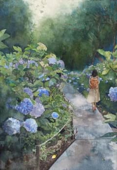 透明水彩画 原画 額装有 『紫陽花小路』 透明水彩画 原画 額装有 『紫陽花小路』 - メルカリ