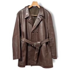 【50s】フランスヴィンテージ ダブルブレスト レザー ハーフコート カーコートのサムネイル