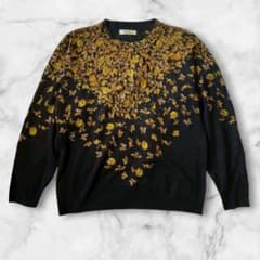 上品 unknown ニット セーター 長袖 花柄 黄色 黒のサムネイル
