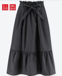 UNIQLO リボン フリルスカート ロング ゆったり ギャザー 黒 ユニクロ