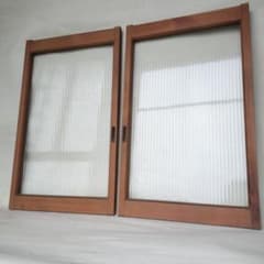 モールガラス戸 2枚 アンティーク ガラス 昭和レトロ 木枠付き