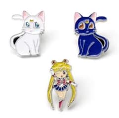 セーラームーン ルナ アルテミス ピンバッジ3点セット 猫 月 星 新品