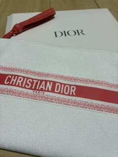 CHRISTIAN DIOR ロゴポーチ ホワイト/レッド - メルカリ