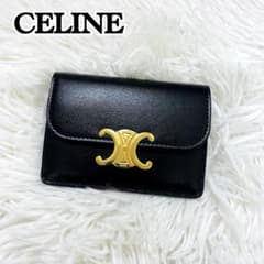極美品✨CELINE 名刺入れ　ブラック　レザー　ロゴマーク 極美✨CELINE 名刺入れ カード入れ トリオンフ ロゴ金具 レザー
