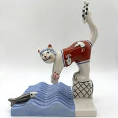 Thumbnail of 希少☆ビレロイ＆ボッホ ベネディクト スポーツ 水泳 赤 猫 フィギュリン
