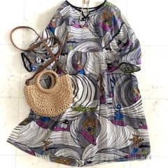 【激レア】アルベロベロ ぶた楽団 アート総柄 ワンピース チュニック ぶたさん 極美品 アルベロベロ ぶたさんペンギンサーフィン総柄ワンピース
