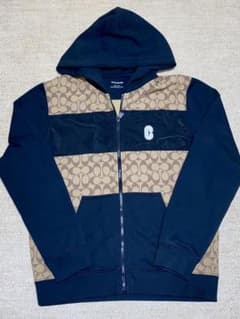 美品】⭐️Coach ジップアップ パーカー ブラック/ベージュ 175cm 