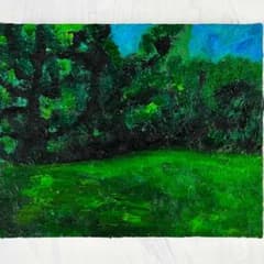 原画・油彩「夏の公園 2026」絵画 ・F3（22×27㎝ ）アート・キャンバス