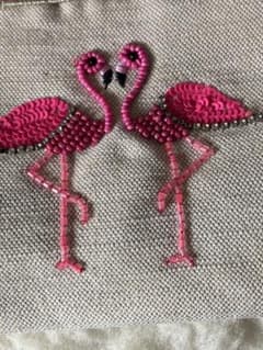 フラミンゴ刺繍ポーチ 赤 - メルカリ