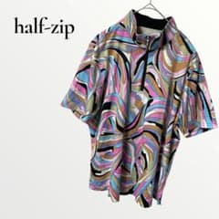 하프 Zip 컷 톱 핑크 총 무늬 반소매 M 상당 일본제 스포츠 골프 봄
