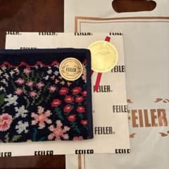 新品　FEILER 花柄タオル地ハンカチ ネイビー　プレゼントのサムネイル