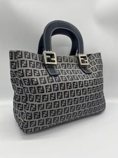 美品】FENDI フェンディ ズッキーノ 26793 ハンドバッグ 青 グレー 