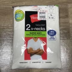 Hanes タグレス Vネック Tシャツ 2枚入り L ホワイトのサムネイル