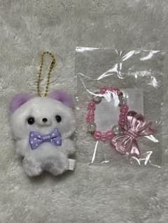 くま マスコット キーホルダー ボールチェーン付 ピンクリボンブレスレットのサムネイル