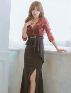 Tika キャバドレス ロング ペプラム レース 2XLのサムネイル