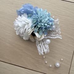 フラワーモチーフ ヘアクリップ コサージュ ブルーのサムネイル