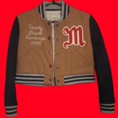 Denim Bar スタジャン ブラウン×ブラック Mワッペン ショート丈のサムネイル
